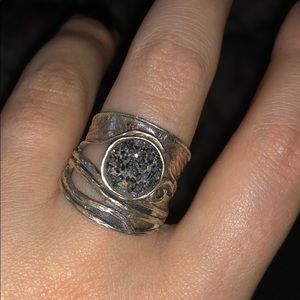 Sterling silver black druzy ring